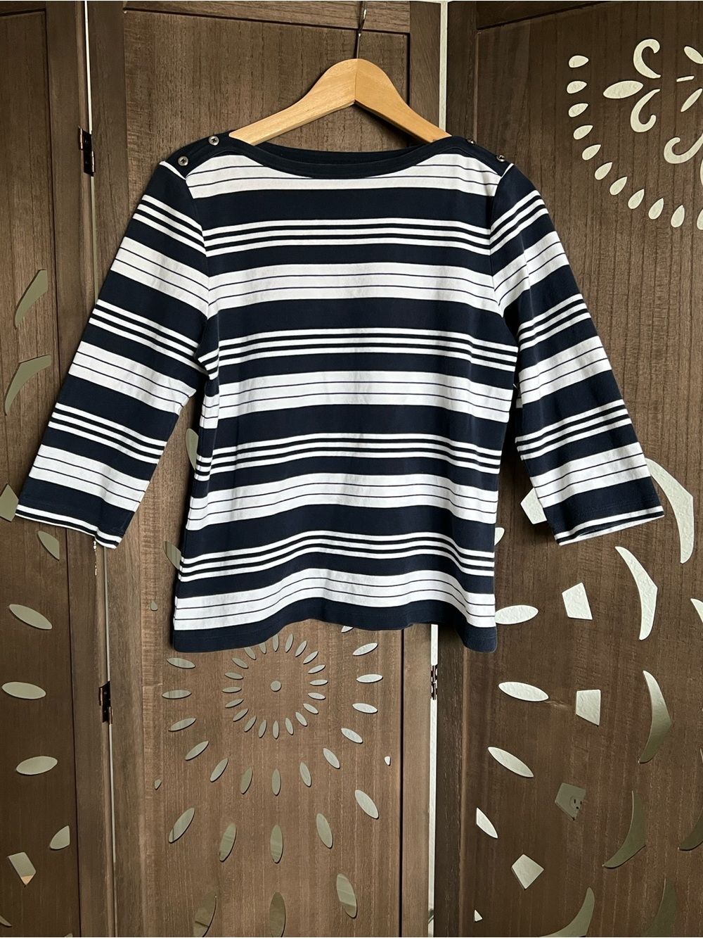 Westbound Navy & White Striped Boatneck Long Sleeve Top